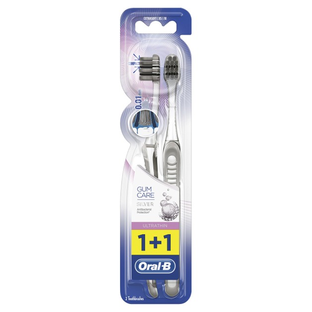 Oral-B Sensi Clean Gum Care Silver Ultrathin Πολύ Μαλακή Χειροκίνητη Οδοντόβουρτσα με Ίνες Αντιβακτηριακής Προστασίας 2 Τεμάχια Oral-B Sensi Clean Gum Care Silver Ultrathin Πολύ Μαλακή Χειροκίνητη Οδοντόβουρτσα με Ίνες Αντιβακτηριακής Προστασίας 2 Τεμάχια