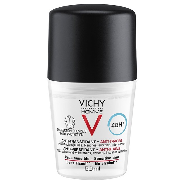 Vichy Homme Deo Anti-Stains 48H Ανδρικό Αποσμητικό Κατά της Εφίδρωσης, Προστατεύει από τα Σημάδια στα Ρούχα 50ml Vichy Homme Deo Anti-Stains 48H Ανδρικό Αποσμητικό Κατά της Εφίδρωσης, Προστατεύει από τα Σημάδια στα Ρούχα 50ml