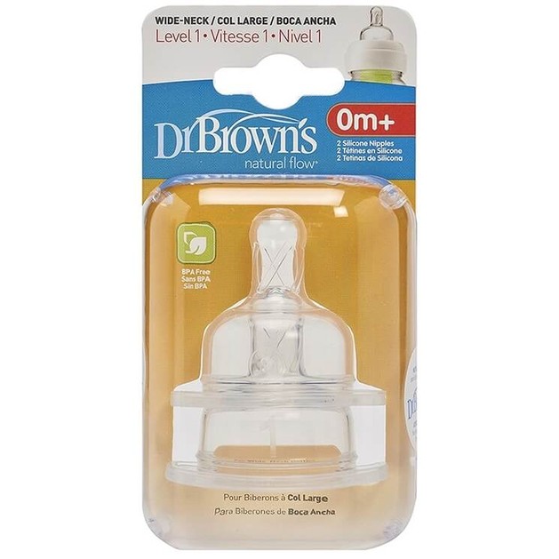 Dr. Brown\'s Θηλές Σιλικόνης για Μπιμπερό με Φαρδύ Λαιμό, Επίπεδο 1, για Βρέφη 0 - 3 μηνών 2τμχ 352-GB Dr. Brown\'s Θηλές Σιλικόνης για Μπιμπερό με Φαρδύ Λαιμό, Επίπεδο 1, για Βρέφη 0 - 3 μηνών 2τμχ 352-GB