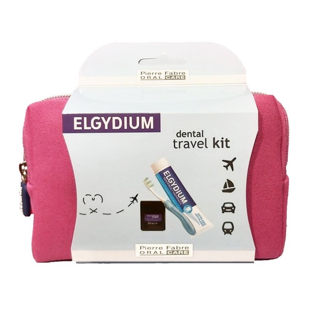 Elgydium Dental Travel Kit Σετ Ταξιδιού με Οδοντόβουρτσα, Οδοντόκρεμα, Οδοντικό Νήμα & Νεσεσέρ σε Ροζ Χρώμα Elgydium Dental Travel Kit Σετ Ταξιδιού με Οδοντόβουρτσα, Οδοντόκρεμα, Οδοντικό Νήμα & Νεσεσέρ σε Ροζ Χρώμα