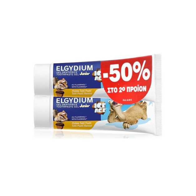 Elgydium Πακέτο Προσφοράς Junior Toothpaste Ice Age Παιδική Οδοντόκρεμα Gel με Γεύση Tutti Frutti για Παιδιά 7-12 Ετών 2x50ml Elgydium Πακέτο Προσφοράς Junior Toothpaste Ice Age Παιδική Οδοντόκρεμα Gel με Γεύση Tutti Frutti για Παιδιά 7-12 Ετών 2x50ml