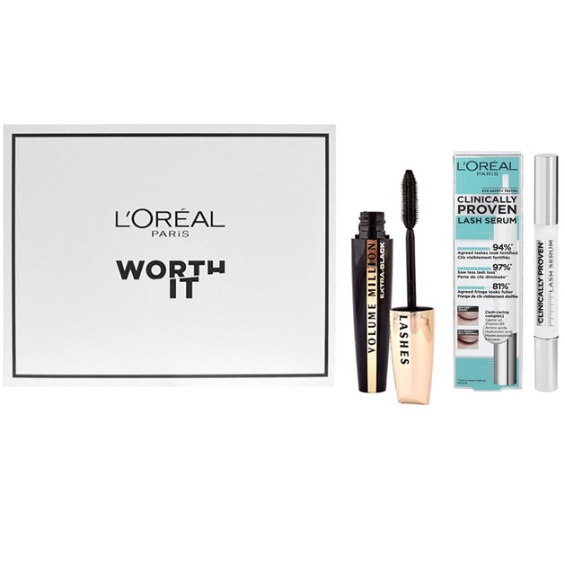 L\'oreal Paris Worth it Promo Volume Milion Lashes Extra Black Maskara 10.7ml & Clinically Proven Lash Serum 17gr L\'oreal Paris Worth it Promo Volume Milion Lashes Extra Black Maskara 10.7ml & Clinically Proven Lash Serum 17gr