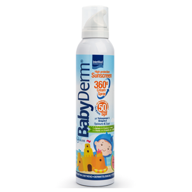Intermed Babyderm Sunscreen 360° Cream Spray Αντηλιακή Κρέμα σε Μορφή Σπρέι 360° με Υαλουρονικό Spf50 , 200ml Intermed Babyderm Sunscreen 360° Cream Spray Αντηλιακή Κρέμα σε Μορφή Σπρέι 360° με Υαλουρονικό Spf50 , 200ml