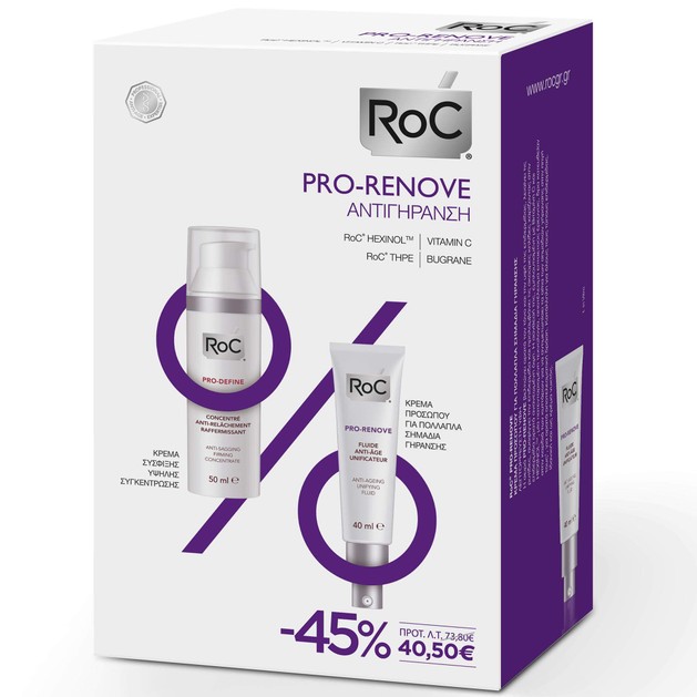 Roc Pro-Renove Κρέμα Αντιγήρανσης Λεπτόρρευστης Υφής 40ml & Pro-Define Κρέμα Σύσφιξης 50ml Promo -45% Roc Pro-Renove Κρέμα Αντιγήρανσης Λεπτόρρευστης Υφής 40ml & Pro-Define Κρέμα Σύσφιξης 50ml Promo -45%