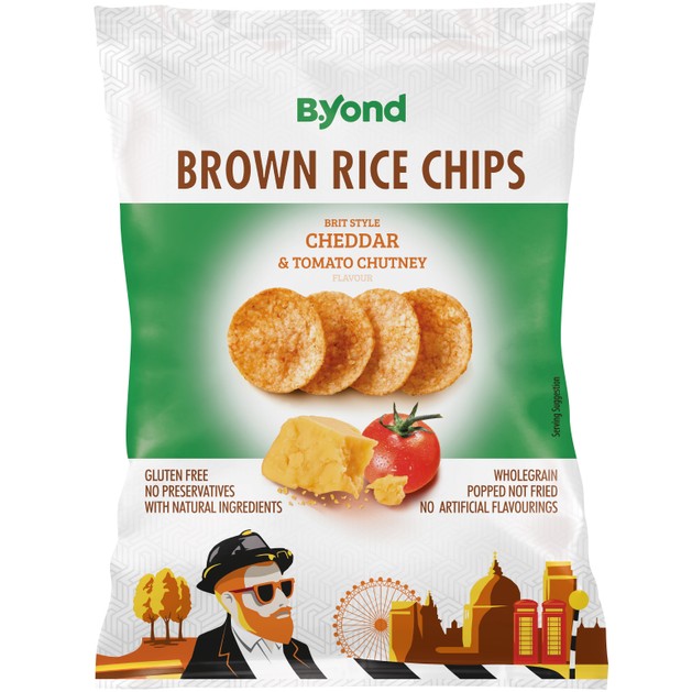 B.Yond Brown Rice Chips Cheddar & Tomato Chutney Flavor 70g B.Yond Brown Rice Chips Cheddar & Tomato Chutney Flavor 70g