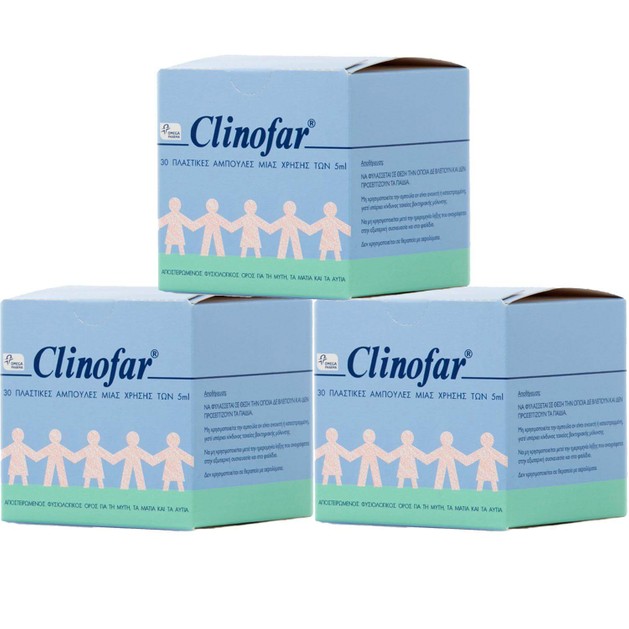 Clinofar Πακέτο Προσφοράς Αποστειρωμένος Φυσιολογικός Ορός σε Αμπούλες για τη Μύτη & τα Μάτια 3 x (30 x 5ml) Clinofar Πακέτο Προσφοράς Αποστειρωμένος Φυσιολογικός Ορός σε Αμπούλες για τη Μύτη & τα Μάτια 3 x (30 x 5ml)