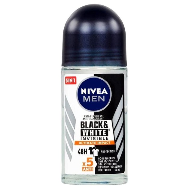 Nivea Men Black & White Invisible Ultimate Impact 48h Protection Deo Roll-on 50ml Nivea Men Black & White Invisible Ultimate Impact 48h Protection Deo Roll-on 50ml