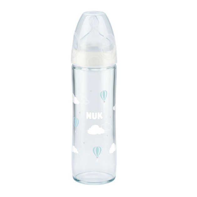 Nuk New Classic Γυάλινο Μπιμπερό με Θηλή Σιλικόνης Λευκό Μεγέθους 1 (0-6 Μηνών) Medium Οπή 240ml Nuk New Classic Γυάλινο Μπιμπερό με Θηλή Σιλικόνης Λευκό Μεγέθους 1 (0-6 Μηνών) Medium Οπή 240ml