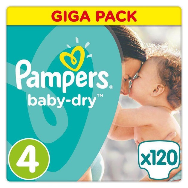 Pampers Baby Dry Giga Pack No 4 Maxi (8-16kg), 120 πάνες, Μόνο 0,24€ / πάνα Pampers Baby Dry Giga Pack No 4 Maxi (8-16kg), 120 πάνες, Μόνο 0,24€ / πάνα