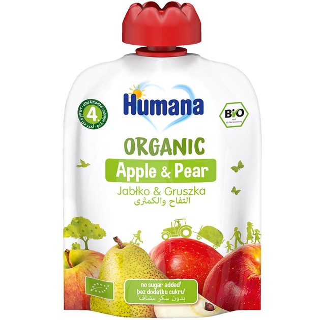 Humana Bio Organic Apple & Pear Puree 4m+, 90g Humana Bio Organic Apple & Pear Puree 4m+, 90g