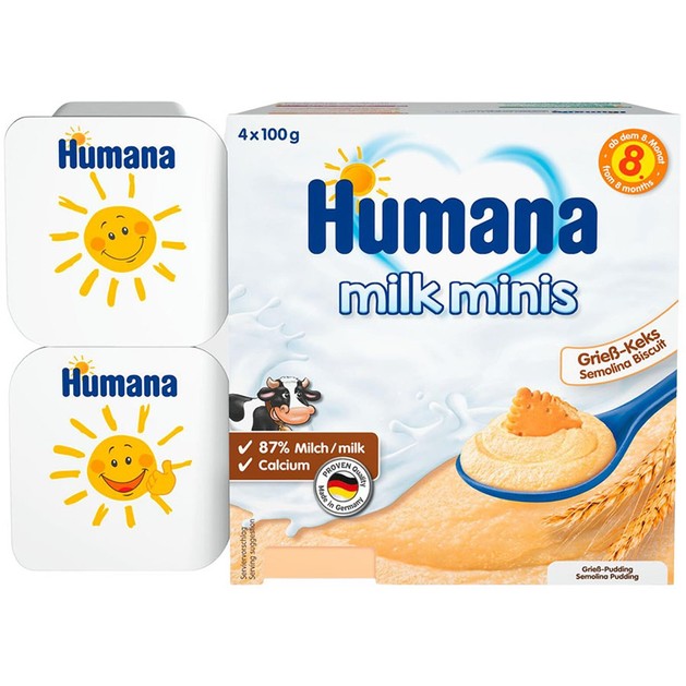 Humana Milk Minis Pudding Semolina Biscuit 8m+, 4x100g Humana Milk Minis Pudding Semolina Biscuit 8m+, 4x100g