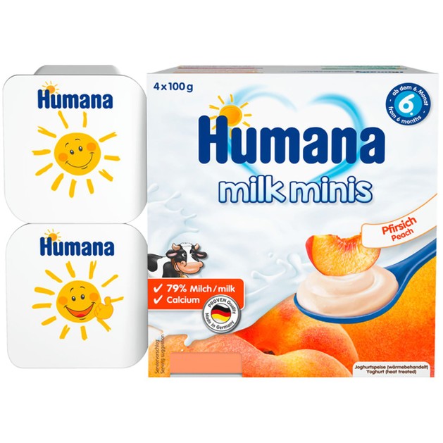 Humana Milk Minis Yoghurt Peach 6m+, 4x100g Humana Milk Minis Yoghurt Peach 6m+, 4x100g