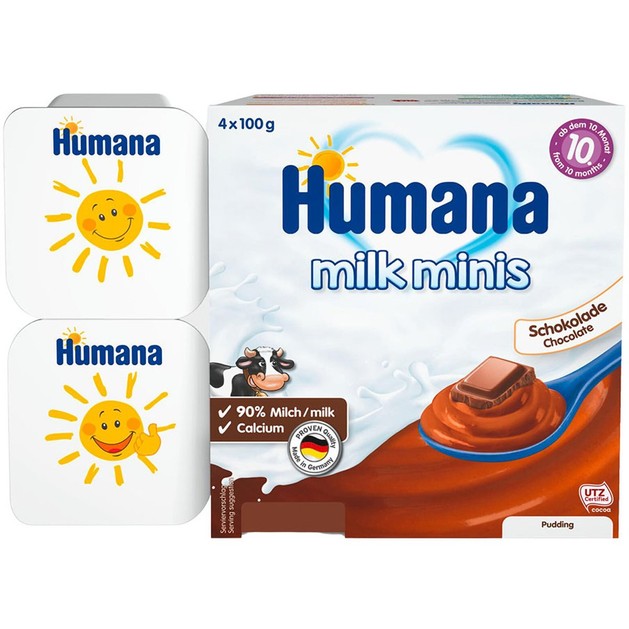 Humana Milk Minis Pudding Chocolate 10m+, 4x100g Humana Milk Minis Pudding Chocolate 10m+, 4x100g