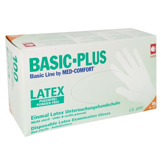 Med Comfort Basic-Plus Disposable Latex Examination Gloves Powder Free 100 Τεμάχια - XLarge Med Comfort Basic-Plus Disposable Latex Examination Gloves Powder Free 100 Τεμάχια - XLarge