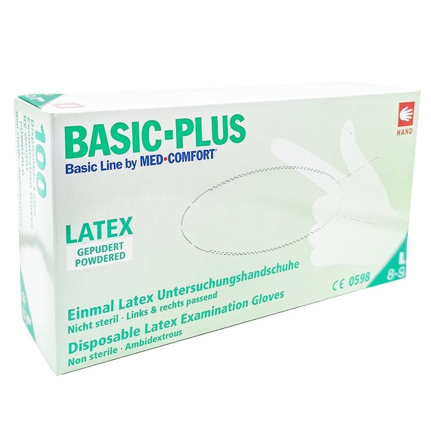 Med Comfort Basic-Plus Disposable Latex Examination Gloves Powdered 100 Τεμάχια - Large Med Comfort Basic-Plus Disposable Latex Examination Gloves Powdered 100 Τεμάχια - Large