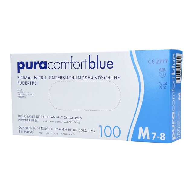 Puracomfort Blue Nitrile Examination Powder Free Disposable Gloves 100 Τεμάχια - Medium Puracomfort Blue Nitrile Examination Powder Free Disposable Gloves 100 Τεμάχια - Medium