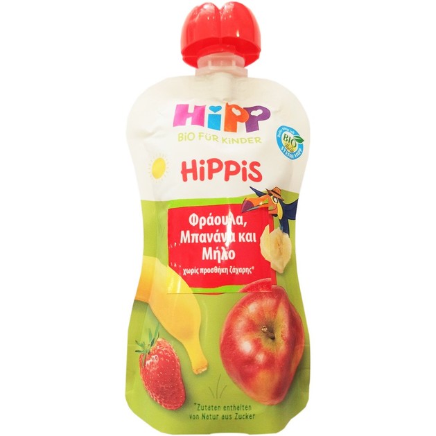 Hipp Φρουτοπολτός Hippis με Φράουλα, Μπανάνα & Μήλο 100g Hipp Φρουτοπολτός Hippis με Φράουλα, Μπανάνα & Μήλο 100g