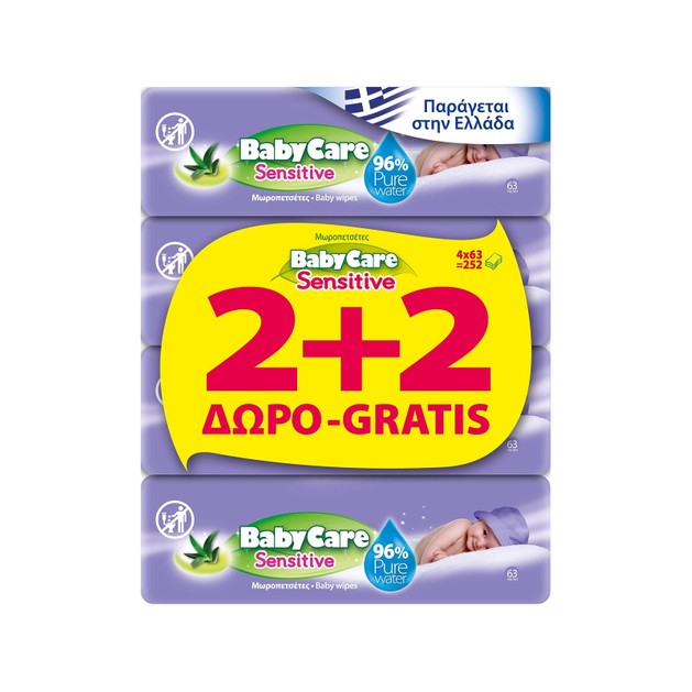 BabyCare Sensitive Μωρομάντηλα για το Ευαίσθητο Βρεφικό Δέρμα 2+2 Δώρο, 4 x 63 τεμάχια BabyCare Sensitive Μωρομάντηλα για το Ευαίσθητο Βρεφικό Δέρμα 2+2 Δώρο, 4 x 63 τεμάχια