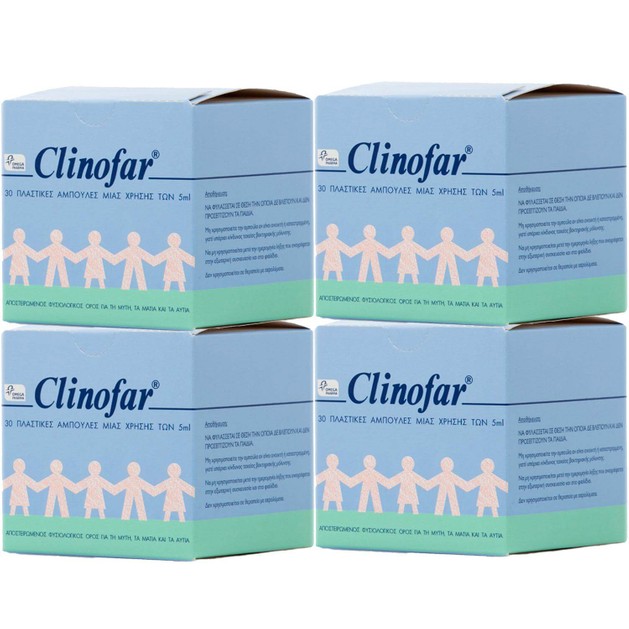 Clinofar Πακέτο Προσφοράς Αποστειρωμένος Φυσιολογικός Ορός σε Αμπούλες για τη Μύτη & τα Μάτια 4 x (30 x 5ml) Clinofar Πακέτο Προσφοράς Αποστειρωμένος Φυσιολογικός Ορός σε Αμπούλες για τη Μύτη & τα Μάτια 4 x (30 x 5ml)
