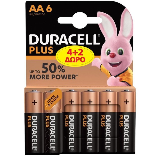 Duracell Plus Power Alkaline AA +50% Extra Life 6 Τεμάχια Duracell Plus Power Alkaline AA +50% Extra Life 6 Τεμάχια
