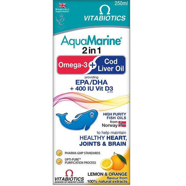 Vitabiotics AquaMarine 2 in 1 Omega-3 & Cod Liver Oil 250ml Vitabiotics AquaMarine 2 in 1 Omega-3 & Cod Liver Oil 250ml