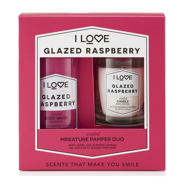 I love... Miniature Pamper Duo Glazed Raspberry Scented Body Wash 100ml & Glazed Raspberry Scented Candle Parfum 60gr I love... Miniature Pamper Duo Glazed Raspberry Scented Body Wash 100ml & Glazed Raspberry Scented Candle Parfum 60gr