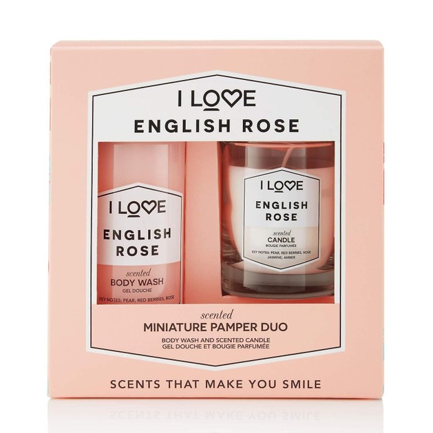 I love... Miniature Pamper Duo English Rose Body Wash 100ml & English Rose Scented Candle Parfum 60gr I love... Miniature Pamper Duo English Rose Body Wash 100ml & English Rose Scented Candle Parfum 60gr