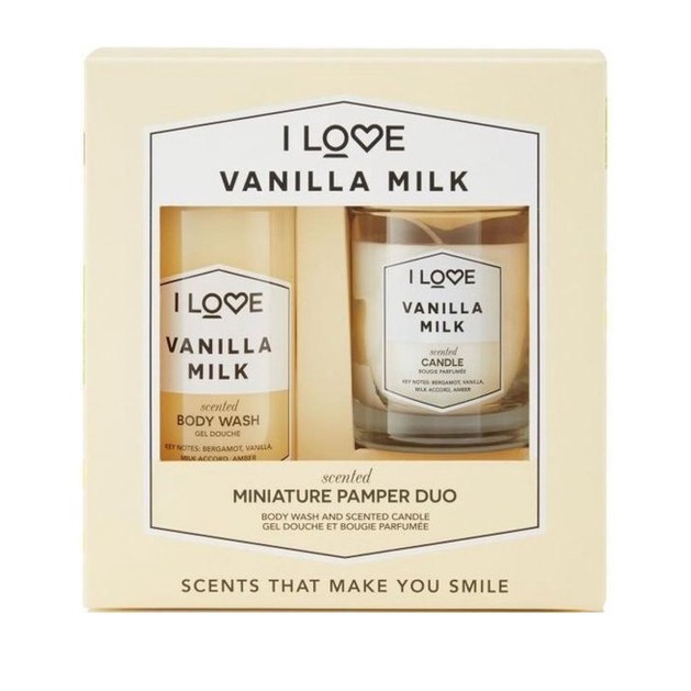 I love... Miniature Pamper Duo Vanilla Milk Body Wash 100ml & Vanilla Milk Scented Candle Parfum 60gr I love... Miniature Pamper Duo Vanilla Milk Body Wash 100ml & Vanilla Milk Scented Candle Parfum 60gr
