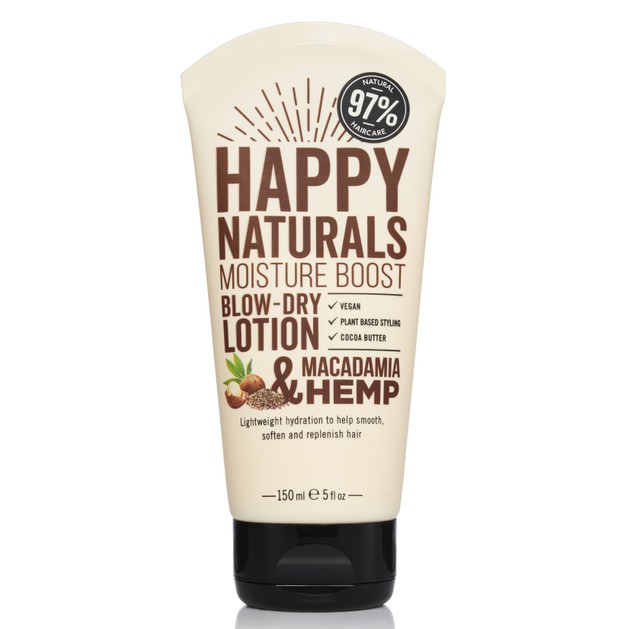 Happy Naturals Moisture Boost Blow-Dry Lotion Macadamia & Hemp Φροντίδα Προστασίας από τη Θερμότητα για Ενυδατωμένα Μαλλιά 150ml Happy Naturals Moisture Boost Blow-Dry Lotion Macadamia & Hemp Φροντίδα Προστασίας από τη Θερμότητα για Ενυδατωμένα Μαλλιά 150ml