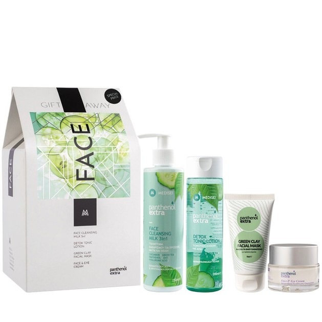 Medisei Panthenol Extra Gift Away Face Cleansing Milk 3in1 250ml, Detox Tonic Lotion 200ml, Green Clay Facial Mask 75ml & Face & Eye Cream 50ml Medisei Panthenol Extra Gift Away Face Cleansing Milk 3in1 250ml, Detox Tonic Lotion 200ml, Green Clay Facial Mask 75ml & Face & Eye Cream 50ml