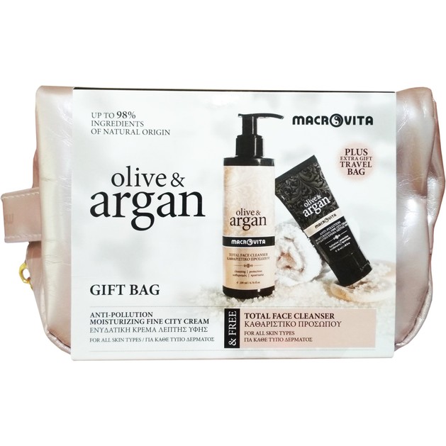 Macrovita Gift Bag Olive Argan Anti-Pollution Moisturizing Fine City Cream 50ml & Δώρο Total Face Cleanser 200ml & Travel Bag Macrovita Gift Bag Olive Argan Anti-Pollution Moisturizing Fine City Cream 50ml & Δώρο Total Face Cleanser 200ml & Travel Bag