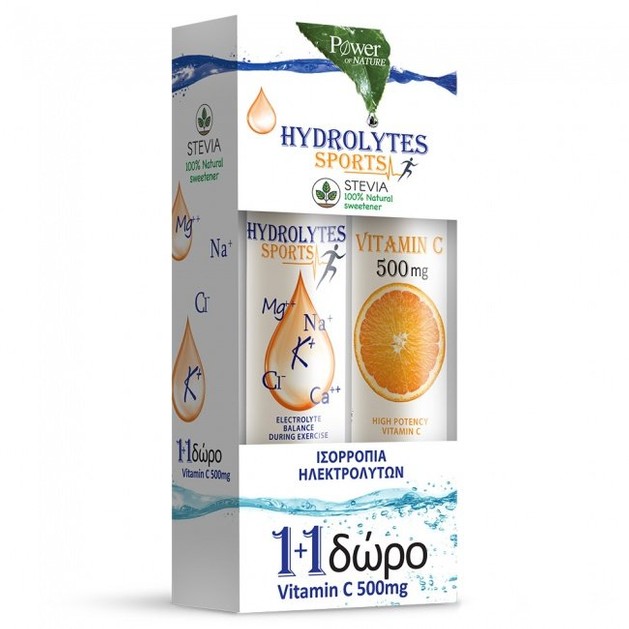 Power of Nature PROMO Hydrolytes Sports Υδρολύτες με Stevia & ΔΩΡΟ Βιταμίνη C 500mg 2 x 20tabs Power of Nature PROMO Hydrolytes Sports Υδρολύτες με Stevia & ΔΩΡΟ Βιταμίνη C 500mg 2 x 20tabs