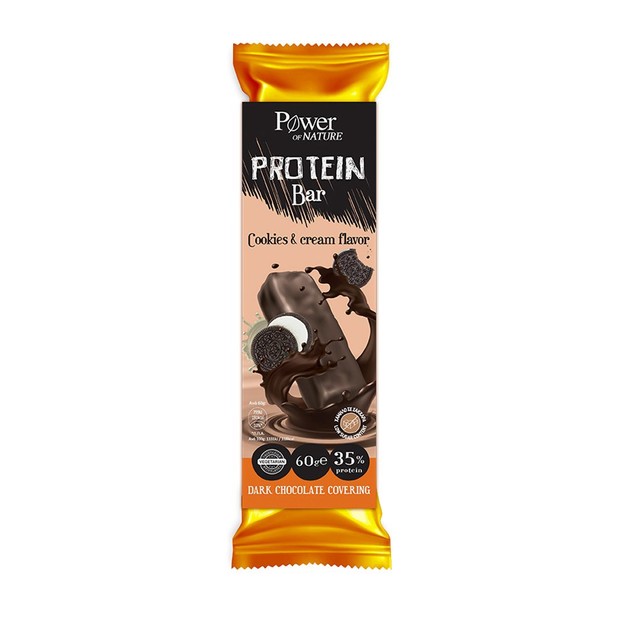 Power of Nature Protein Bar Cookies & Cream Flavor with Dark Chocolate Covering 60gr Power of Nature Protein Bar Cookies & Cream Flavor with Dark Chocolate Covering 60gr