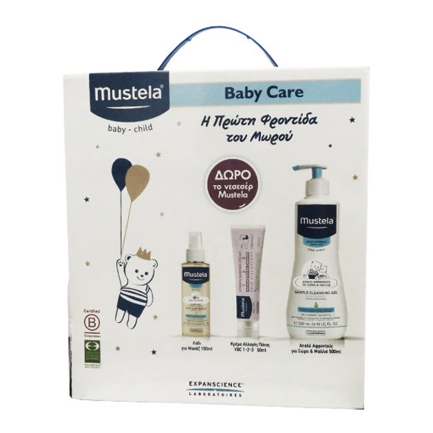 Mustela Baby Care Gentle Cleansing Gel Hair-Body 500 ml & Vitamin Barrier Cream 50 ml & Baby Massage Oil 100 ml & Δώρο Νεσεσέρ Mustela Baby Care Gentle Cleansing Gel Hair-Body 500 ml & Vitamin Barrier Cream 50 ml & Baby Massage Oil 100 ml & Δώρο Νεσεσέρ