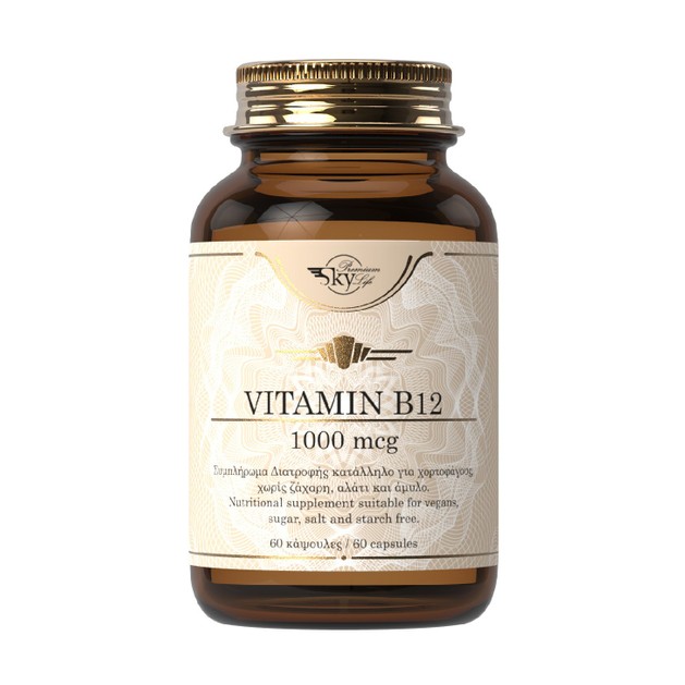 Sky Premium Life Vitamin B12 1000mcg Συμπλήρωμα Διατροφής για την Φυσιολογική Λειτουργία του Νευρικού Συστήματος 60VegCaps Sky Premium Life Vitamin B12 1000mcg Συμπλήρωμα Διατροφής για την Φυσιολογική Λειτουργία του Νευρικού Συστήματος 60VegCaps