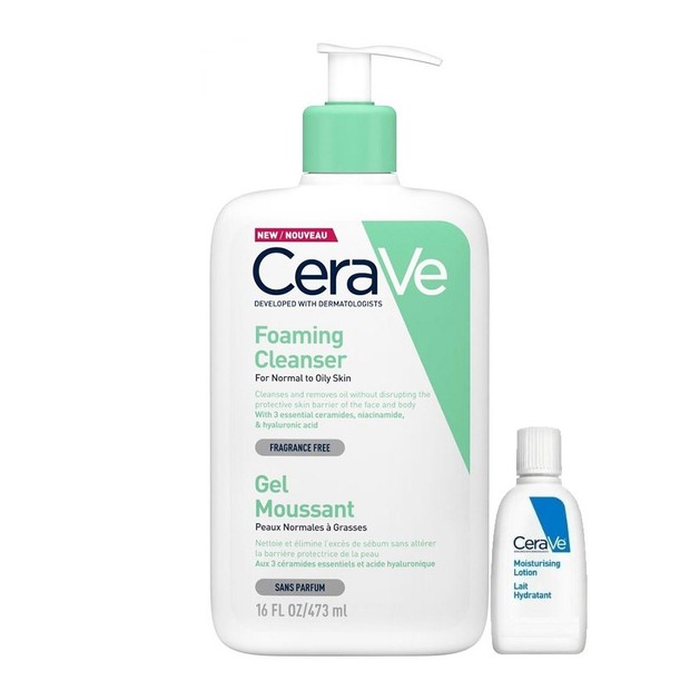 CeraVe Foaming Cleanser Gel Καθαρισμού Προσώπου & Σώματος για Κανονική - Λιπαρή Επιδερμίδα 473ml & Δώρο Moisturising Lotion 5ml CeraVe Foaming Cleanser Gel Καθαρισμού Προσώπου & Σώματος για Κανονική - Λιπαρή Επιδερμίδα 473ml & Δώρο Moisturising Lotion 5ml