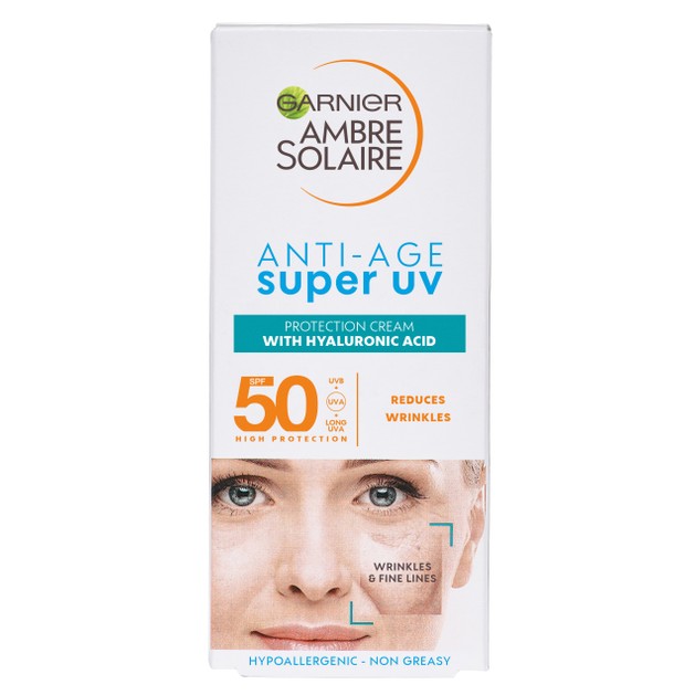 Garnier Ambre Solaire Anti-Age Super UV Spf50 Protection Cream with Hyaluronic Acid 50ml Garnier Ambre Solaire Anti-Age Super UV Spf50 Protection Cream with Hyaluronic Acid 50ml