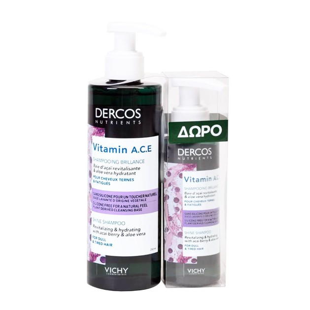 Vichy Promo Dercos Nutrients Vitamin A.C.E Shampooing Brillance Σαμπουάν Λάμψης 250ml & Δώρο Dercos Vitamin A.C.E Shampoo 100ml Vichy Promo Dercos Nutrients Vitamin A.C.E Shampooing Brillance Σαμπουάν Λάμψης 250ml & Δώρο Dercos Vitamin A.C.E Shampoo 100ml