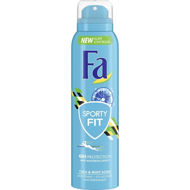 Fa Deodorant Spray Sporty Fit 48H Αποσμητικό 48ωρης Προστασίας από την Εφίδρωση & την Κακοσμία με Αντιβακτηριδιακή Δράση 150ml Fa Deodorant Spray Sporty Fit 48H Αποσμητικό 48ωρης Προστασίας από την Εφίδρωση & την Κακοσμία με Αντιβακτηριδιακή Δράση 150ml