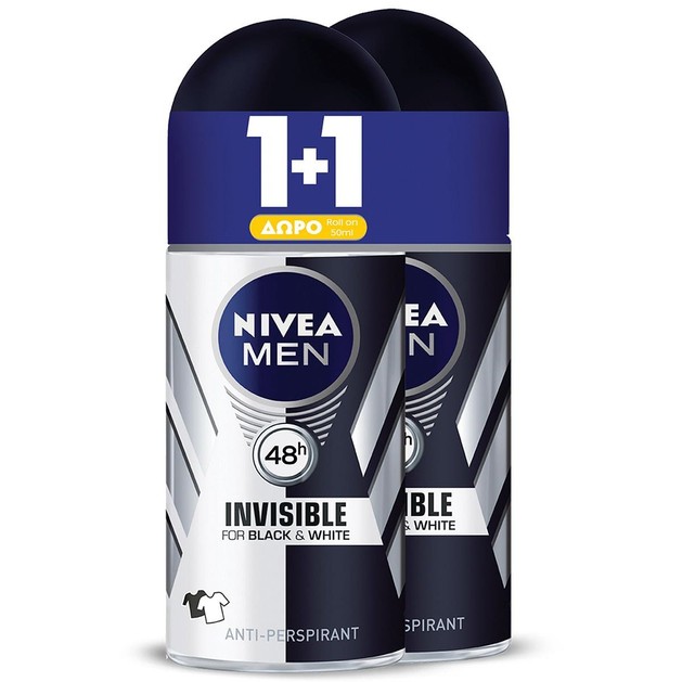 Nivea Men Deo Black + White Power Invisible Roll-On Ανδρικό Αποσμητικό Κατά των Λευκών Σημαδιών 2x50ml 1+1 Δώρο Nivea Men Deo Black + White Power Invisible Roll-On Ανδρικό Αποσμητικό Κατά των Λευκών Σημαδιών 2x50ml 1+1 Δώρο