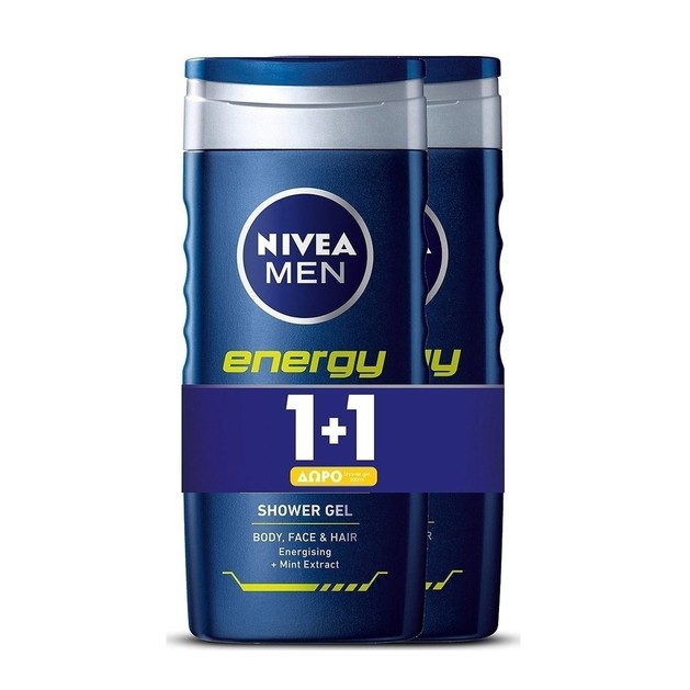 Nivea Men Shower Gel Energy Αφρόλουτρο για Σώμα, Πρόσωπο και Μαλλιά με Εκχύλισμα Μέντας 2x500ml 1+1 Δώρο Nivea Men Shower Gel Energy Αφρόλουτρο για Σώμα, Πρόσωπο και Μαλλιά με Εκχύλισμα Μέντας 2x500ml 1+1 Δώρο
