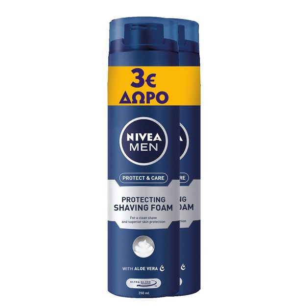Nivea Shaving Foam Protect And Care Aloe Vera Ανδρικός Αφρός Ξυρίσματος με Αλόε Βέρα 2x250 ml σε Ειδική Τιμή Nivea Shaving Foam Protect And Care Aloe Vera Ανδρικός Αφρός Ξυρίσματος με Αλόε Βέρα 2x250 ml σε Ειδική Τιμή