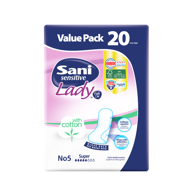 Sani Sensitive Lady Discreet No5 Super για Ελαφράς Μορφής Ακράτεια κι Άλλες Ειδικές Χρήσεις 20τμχ Sani Sensitive Lady Discreet No5 Super για Ελαφράς Μορφής Ακράτεια κι Άλλες Ειδικές Χρήσεις 20τμχ