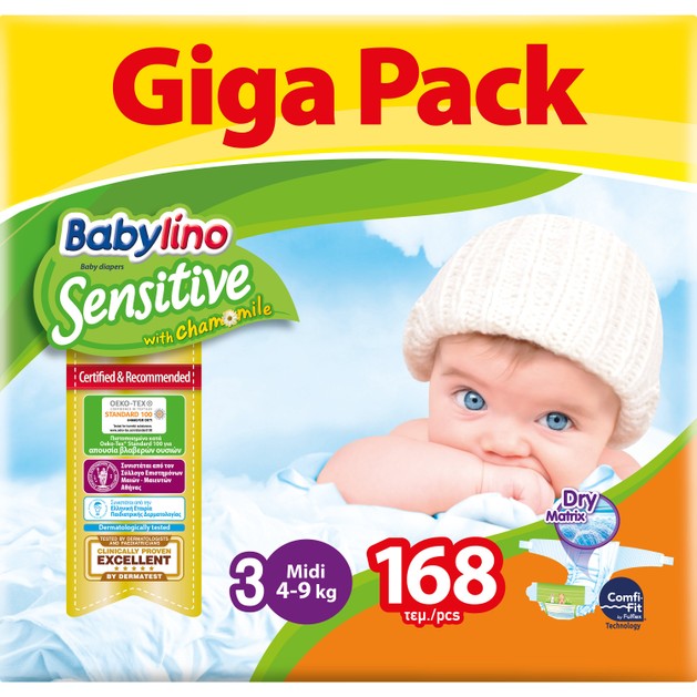 Babylino Sensitive Giga Pack Midi Νο3 (4-9kg) Βρεφικές Πάνες 168 Τεμάχια Babylino Sensitive Giga Pack Midi Νο3 (4-9kg) Βρεφικές Πάνες 168 Τεμάχια