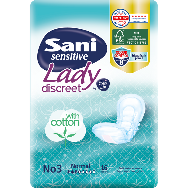 Sani Sensitive Lady Discreet With Cotton No3 Normal Σερβιέτες Ακράτειας με Βαμβάκι 16 Τεμάχια Sani Sensitive Lady Discreet With Cotton No3 Normal Σερβιέτες Ακράτειας με Βαμβάκι 16 Τεμάχια