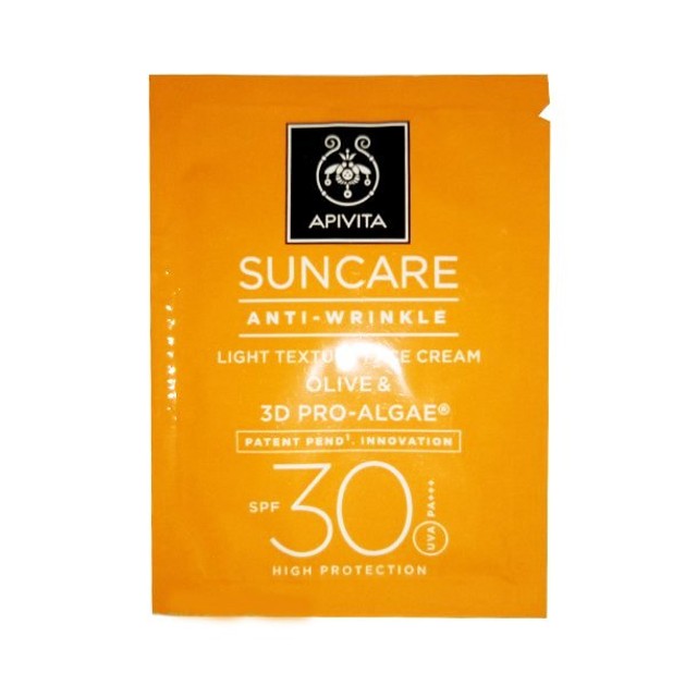 Δείγμα Apivita Suncare Anti-Wrinkle Light Texture Face Cream With Olive & 3D Pro-Algae Spf30, 2ml Δείγμα Apivita Suncare Anti-Wrinkle Light Texture Face Cream With Olive & 3D Pro-Algae Spf30, 2ml