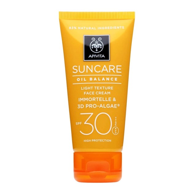 Apivita Suncare Oil Balance Light Texture Face Cream With Immortelle & 3D Pro-Algae Spf30, 50ml Apivita Suncare Oil Balance Light Texture Face Cream With Immortelle & 3D Pro-Algae Spf30, 50ml