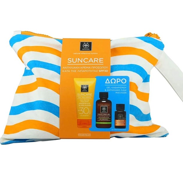 Apivita Πακέτο Suncare Oil Balance Light Texture Face Cream Spf30,50ml & Gel Καθαρισμού 75ml & Hair Oil 20ml & Νεσεσέρ Apivita Πακέτο Suncare Oil Balance Light Texture Face Cream Spf30,50ml & Gel Καθαρισμού 75ml & Hair Oil 20ml & Νεσεσέρ