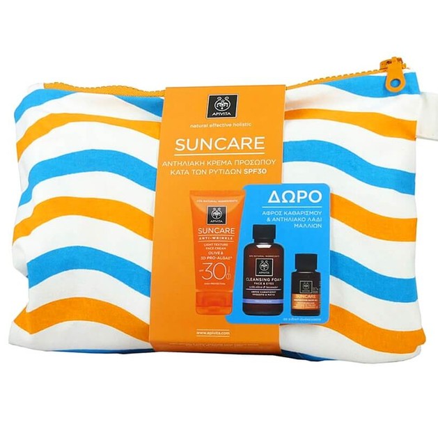 Apivita Πακέτο Suncare Anti-Wrinkle Light Texture Face Cream Spf30,50ml & Cleansing Foam 75ml & Hair Oil 20ml & Νεσεσέρ Apivita Πακέτο Suncare Anti-Wrinkle Light Texture Face Cream Spf30,50ml & Cleansing Foam 75ml & Hair Oil 20ml & Νεσεσέρ