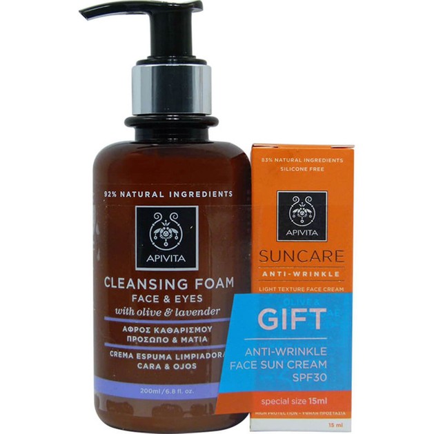 Apivita Cleansing Κρεμωδης Αφρός Καθαρισμού με Ελιά & Λεβάντα 200ml & Δώρο Suncare Spf30 Anti-Wrinkle 15ml Apivita Cleansing Κρεμωδης Αφρός Καθαρισμού με Ελιά & Λεβάντα 200ml & Δώρο Suncare Spf30 Anti-Wrinkle 15ml